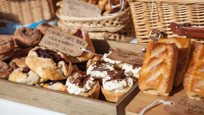 Cakes And Pastries At Market Stall